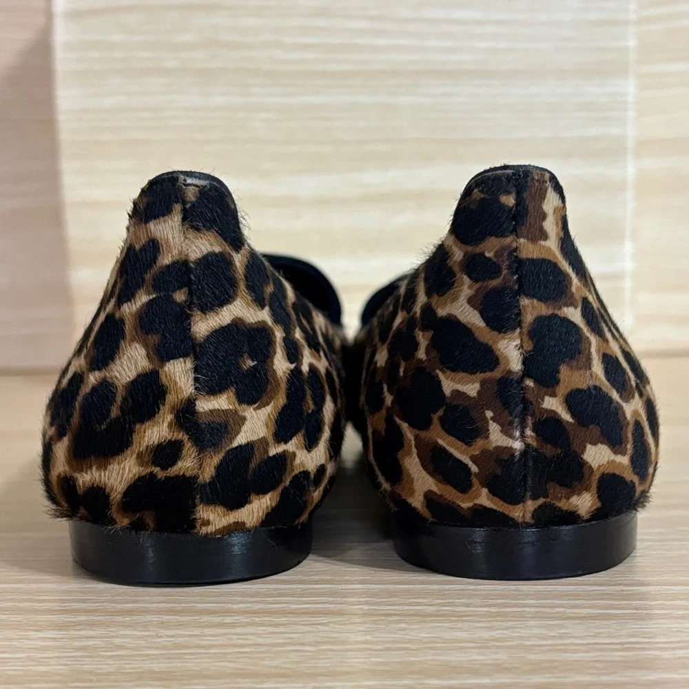 M.Gemi Leopard Calf Hair Loafers Pointed Toe Italy Luxe Chic 37